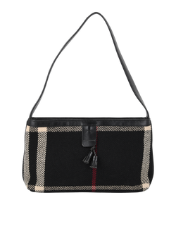 Vintage Nova Check Shoulder Bag, Wool/Leather, Black, MII, DB, 2*